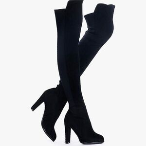 NWT • Shoe'N Tale • Women’s Stretch Over The Knee Heeled Boots • Size 6.5 •Black